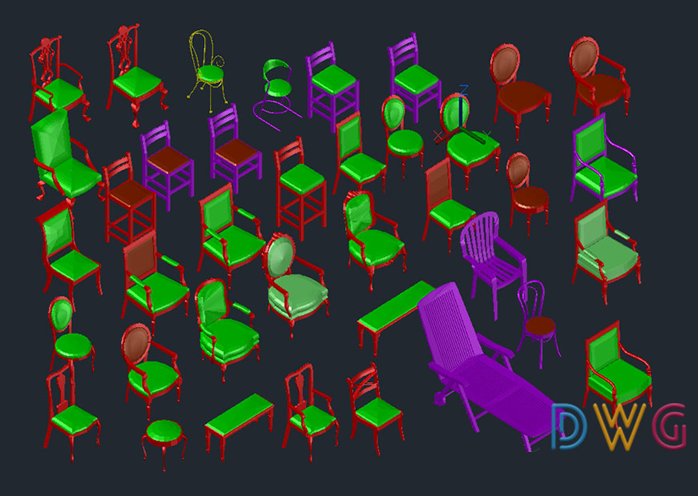 دانلود مجموعه صندلی سه‌بعدی اتوکد | 3D Chair Collection